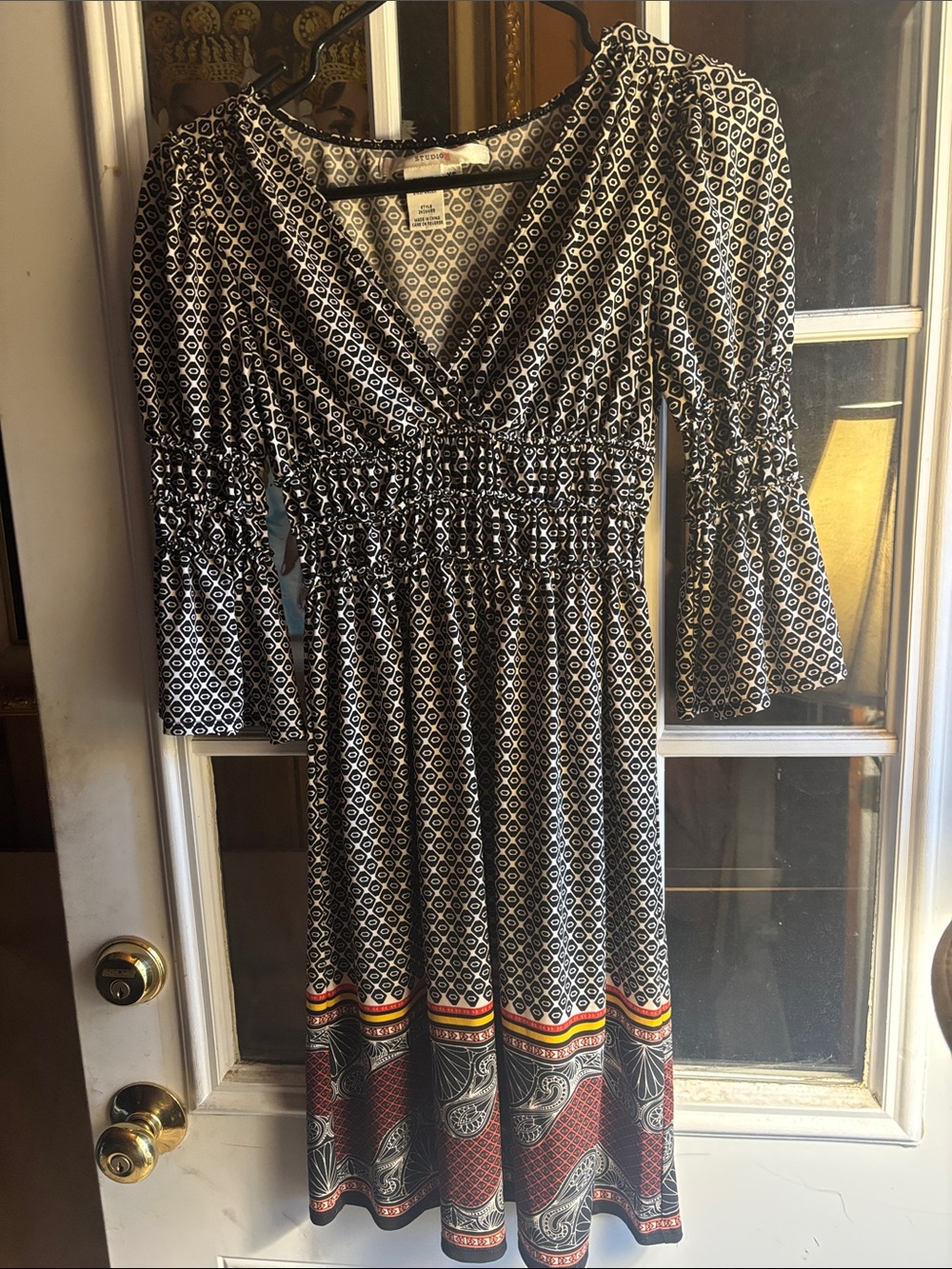 Studio M Black and White Midi Dress with Multicolor Hem